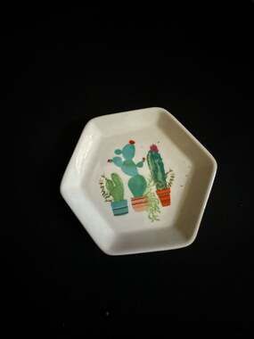 Transpac Cactus Print Hexagon Ceramic Trinket Dish